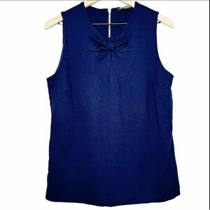 Betty Barclay navy blue bow front sleeveless blouse top M twee coquette preppy
